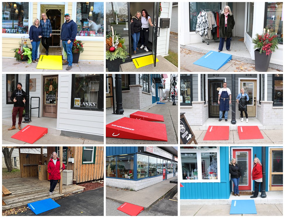 collage of businesses receiving stopgap ramps for accessibility