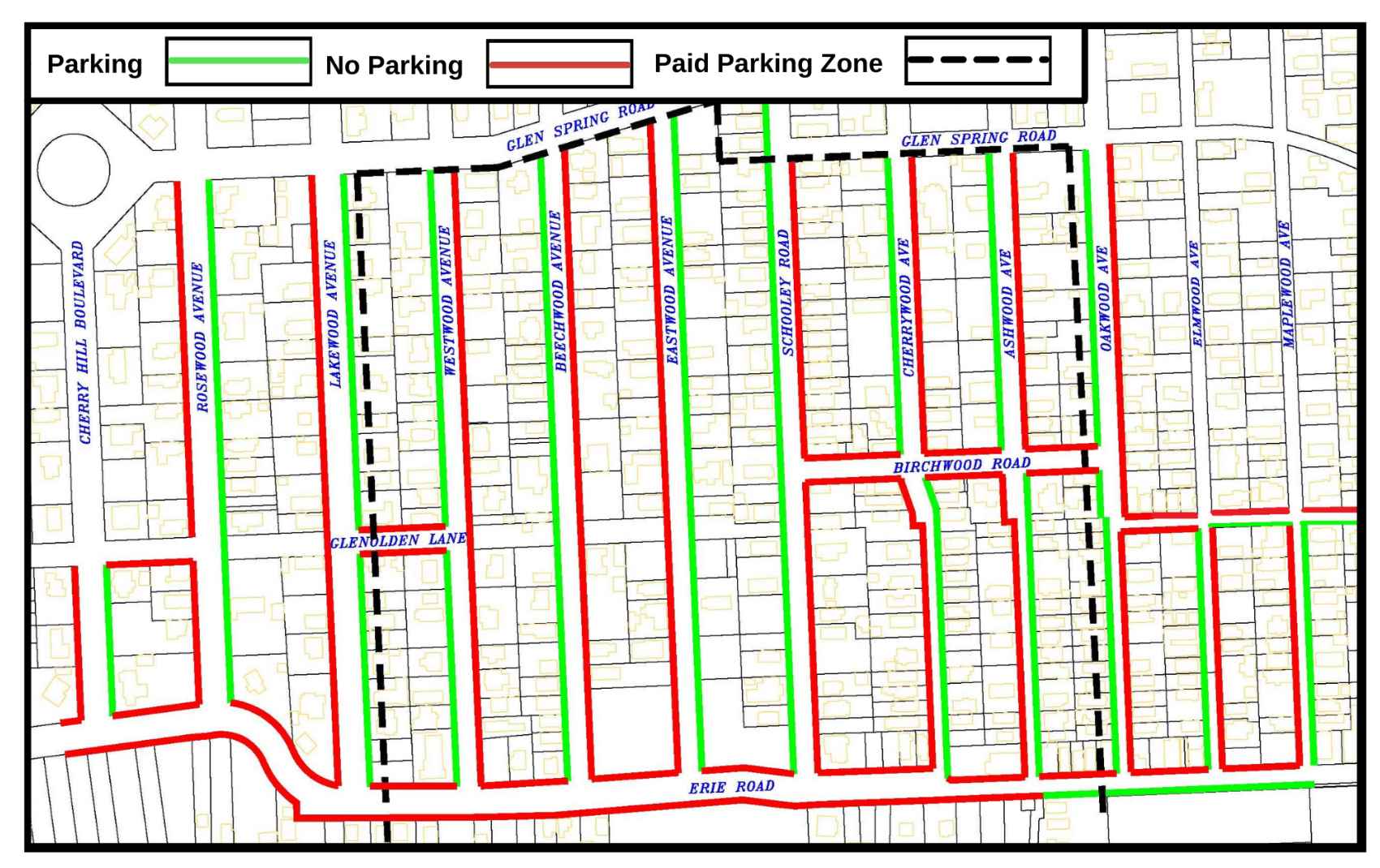 A white map of the Crystal Beach Area including different color lines for where is allowed. 