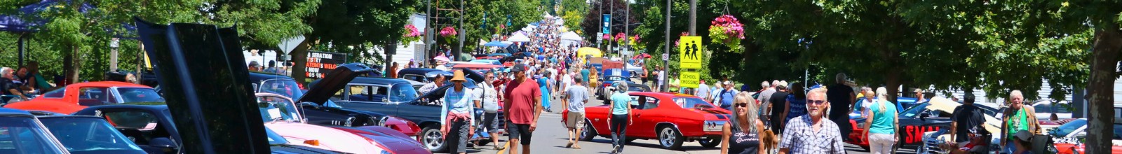 A large crowd of people walk through an large community event