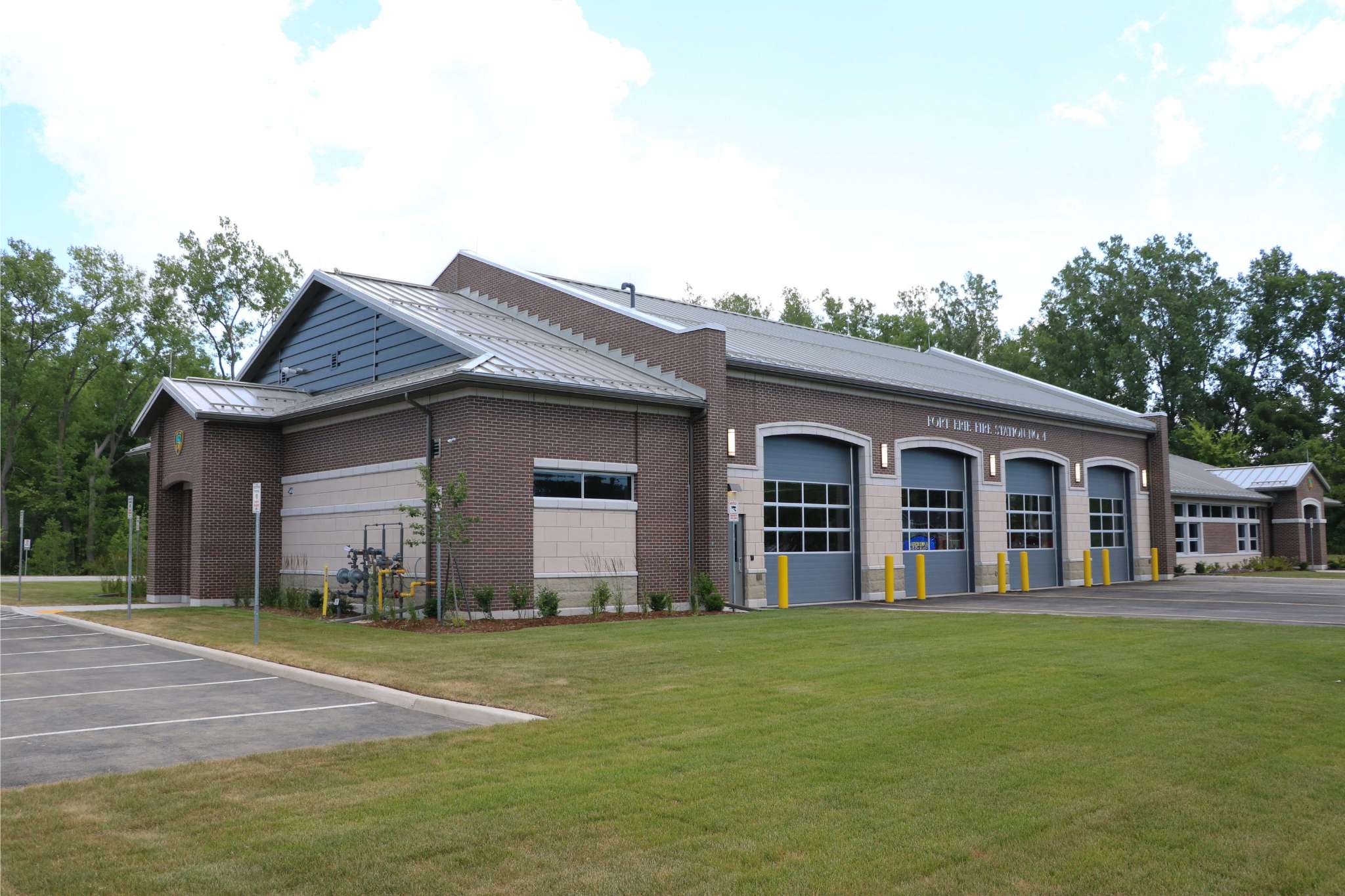 A large building with large bay doors