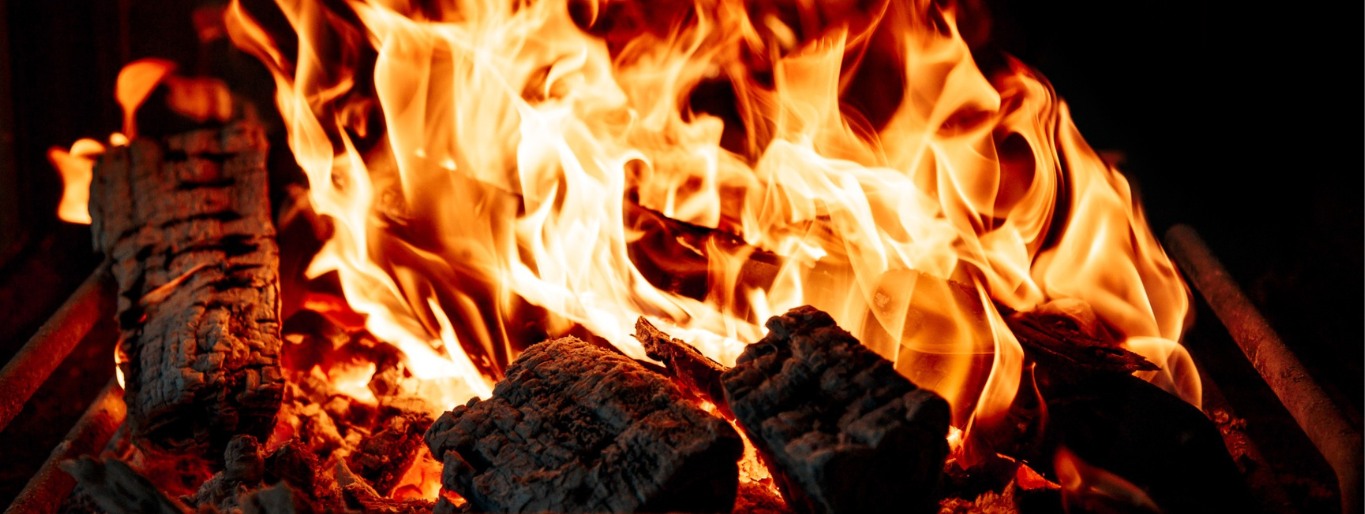 A fire pit with an active fire