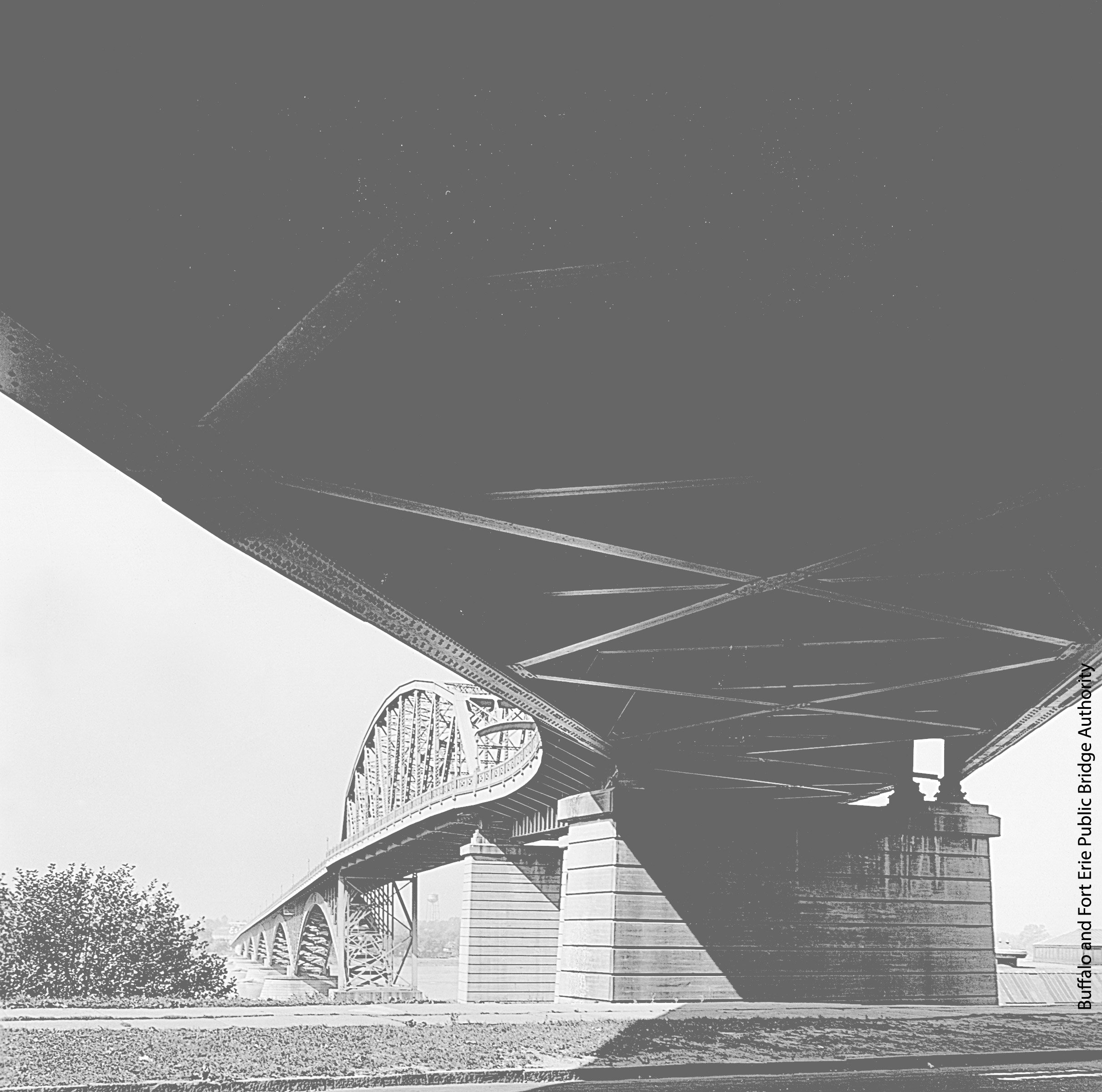The underside of a large bridge