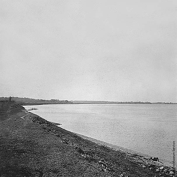 A long shoreline next to a lake