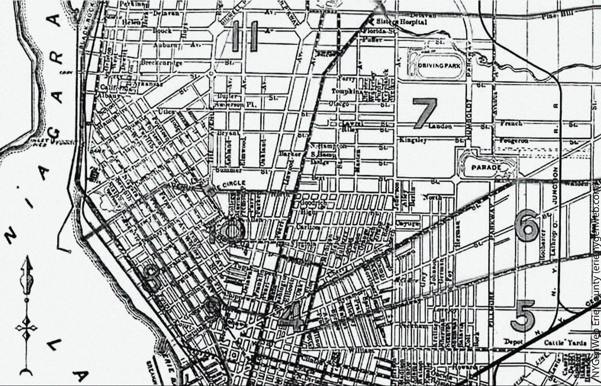 A map of Buffalo, New York from 1855