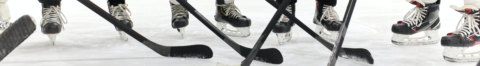 Hockey players with their ice skates and hockey sticks