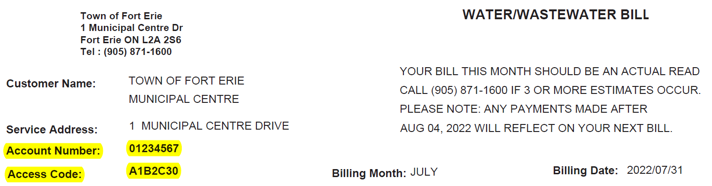 An example Water/Wastewater Bill